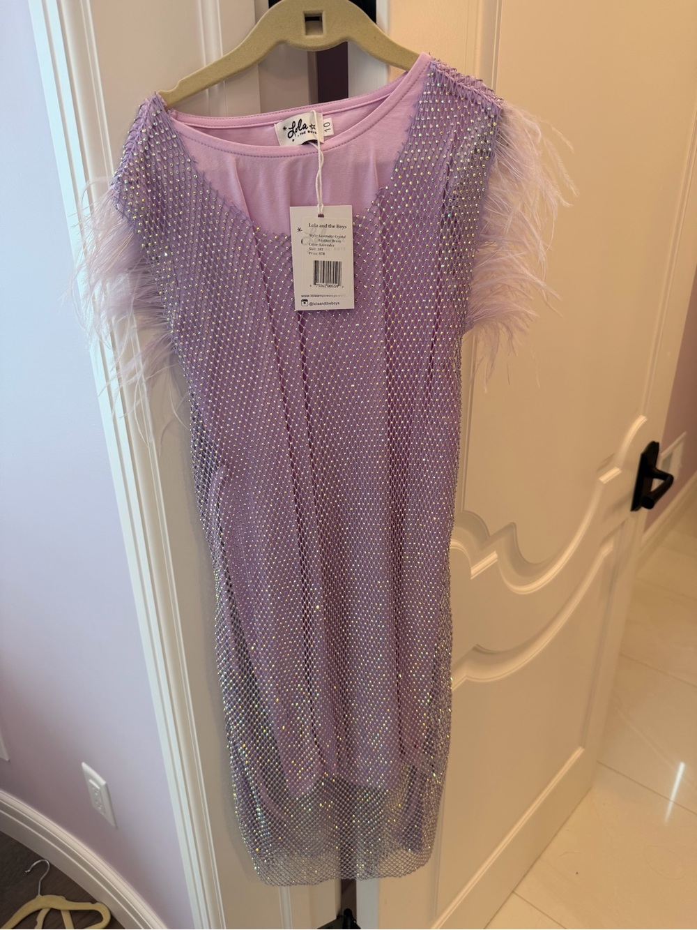Lola + The Boys Lavender Sequin Dress with Feather Sleeves